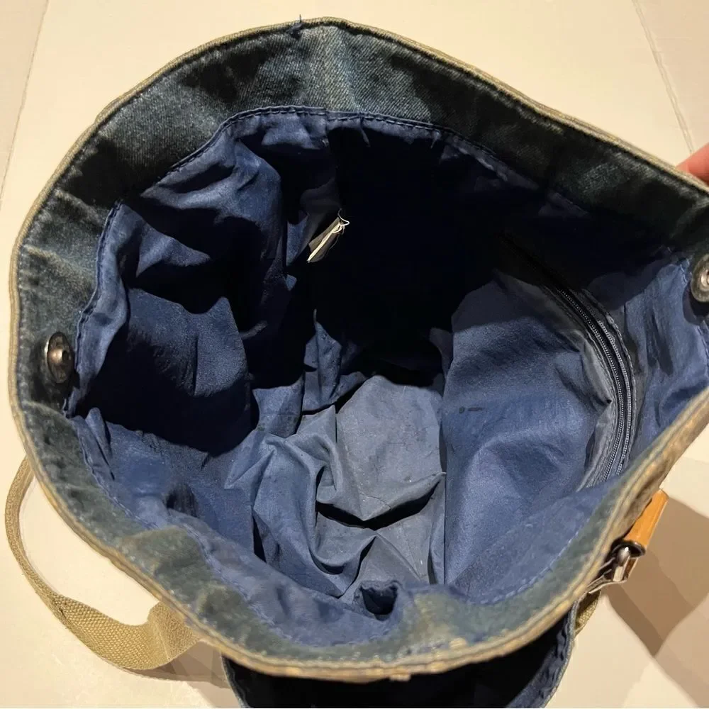 Women's Casual Faux Leather Blue Denim Messenger Bag with Paisley top
